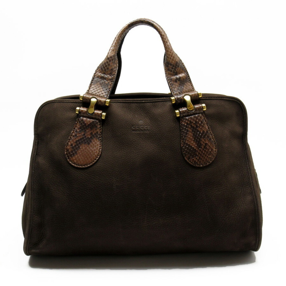 Gucci Handbag Suede Python Leather Brown - image 1